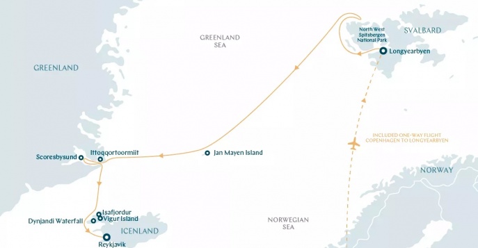 Маршрут круиза из Исландии на Шпицберген от Swan Hellenic